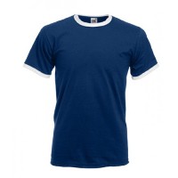 Футболка мужская Fruit of the loom Ringer Tee Blue Body White Trim ( темно-синий торс, белые рукава , размер L , 100 % хлопок, плотность 165 г/м2 )